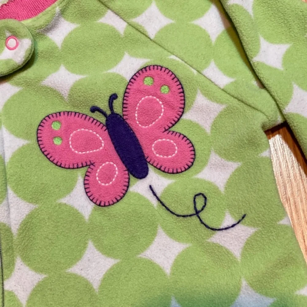 Butterfly Green‎ White Dot Fleece Footed Pajamas Sleepwear